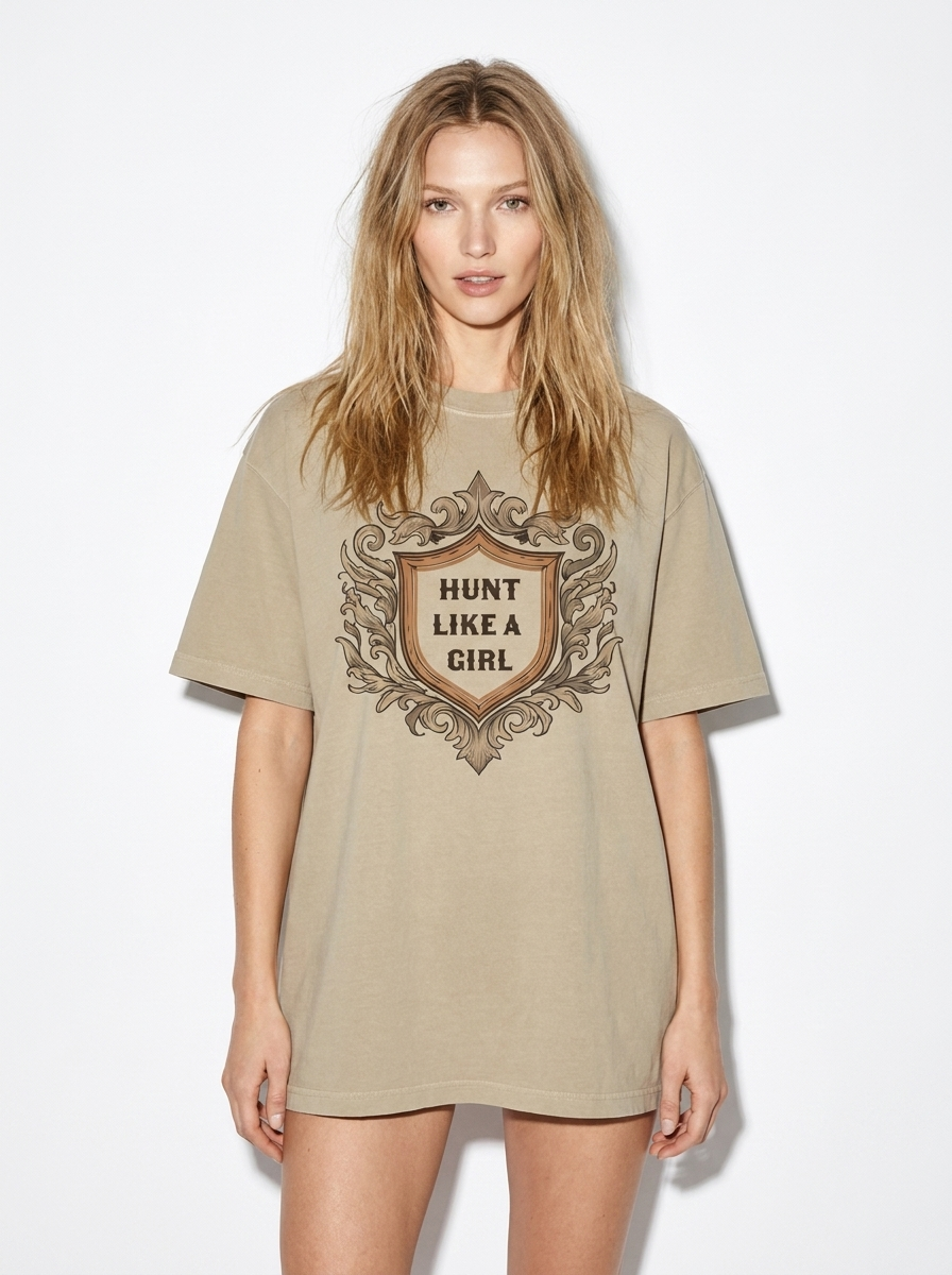 Hunt Like A Girl Crest Khaki Tshirt Like A Girl Club