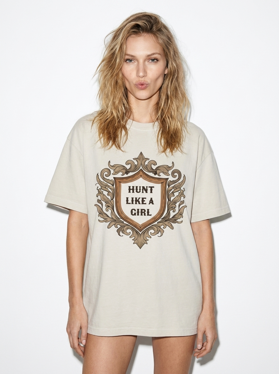 Hunt Like A girl Crest Tshirt Off White Like A Girl CLub