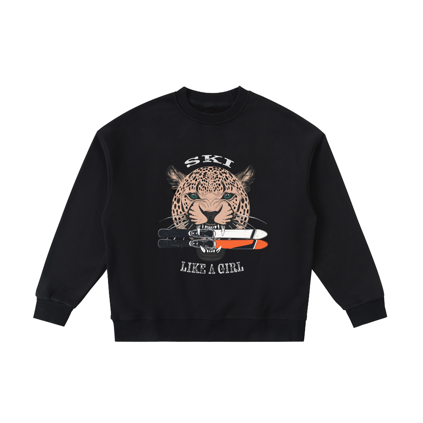 KIDS SKI LIKE A GIRL SWEATSHIRT WITH JAGUAR BLACK FRONT