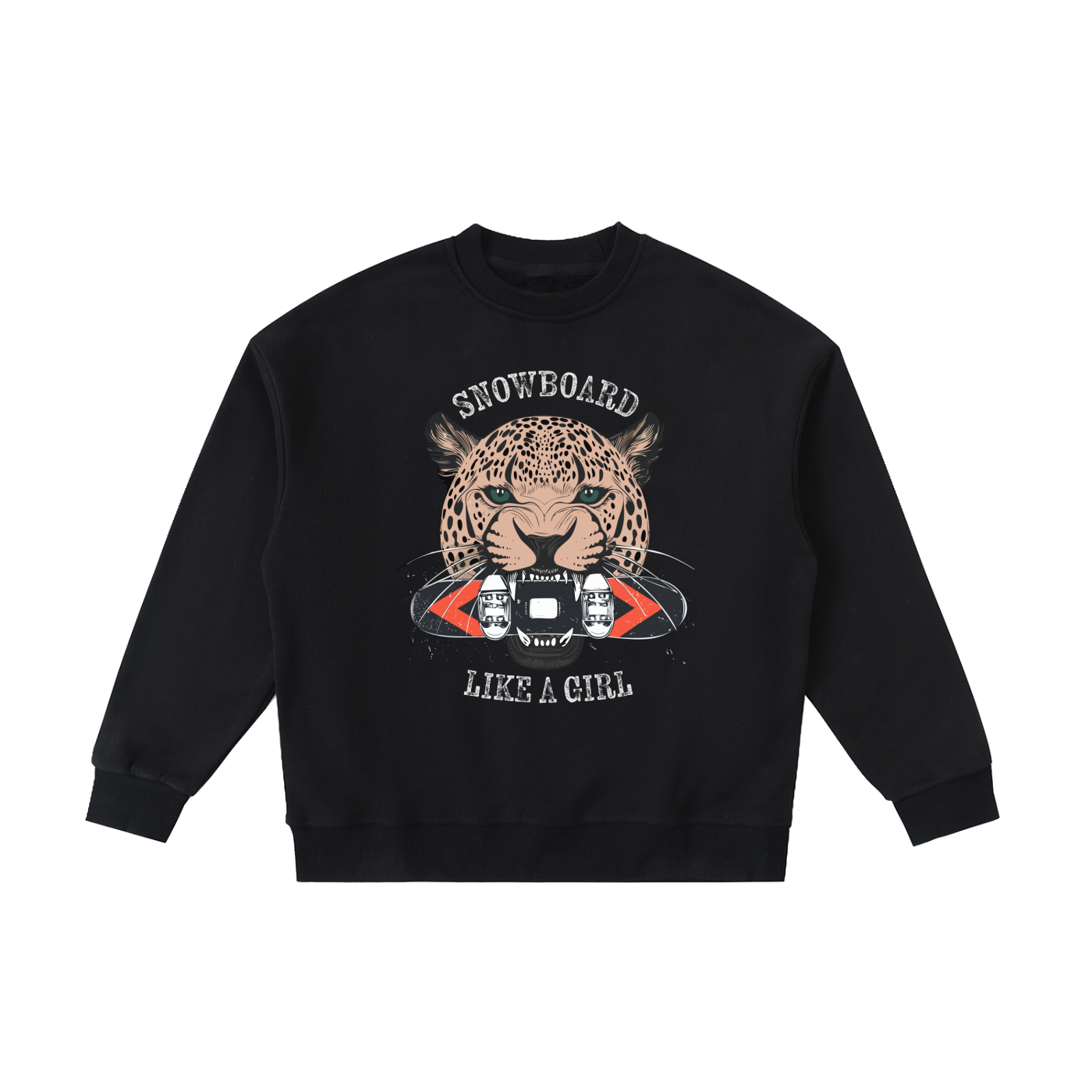 KIDS SNOWBOARD LIKE A GIRL JAGUAR SWEATSHIRT BLACK FRONT