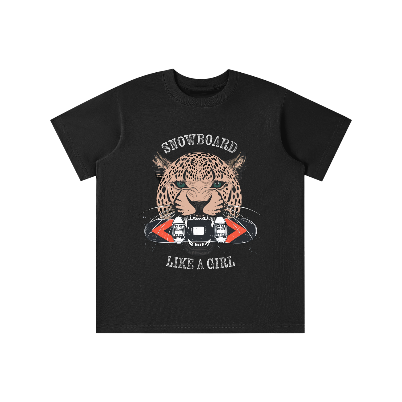 KIDS SNOWBOARD LIKE A GIRL TSHIRT BLACK WITH JAGUAR FRONT