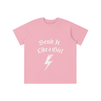 Kids Pink Send It Like A Girl Skiing Shirt