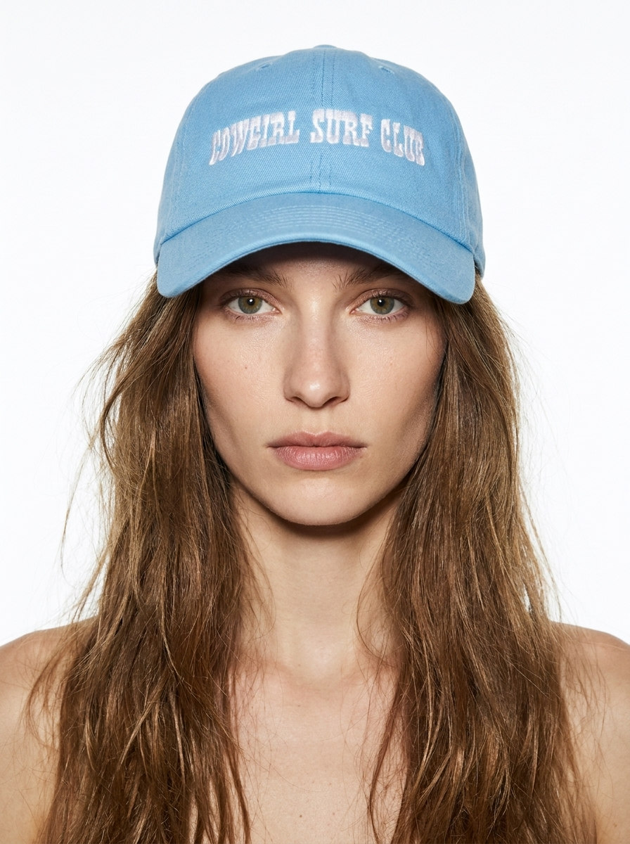 Like A Girl Club Cowgirl Surf Club Baby Blue and White embroidered hat