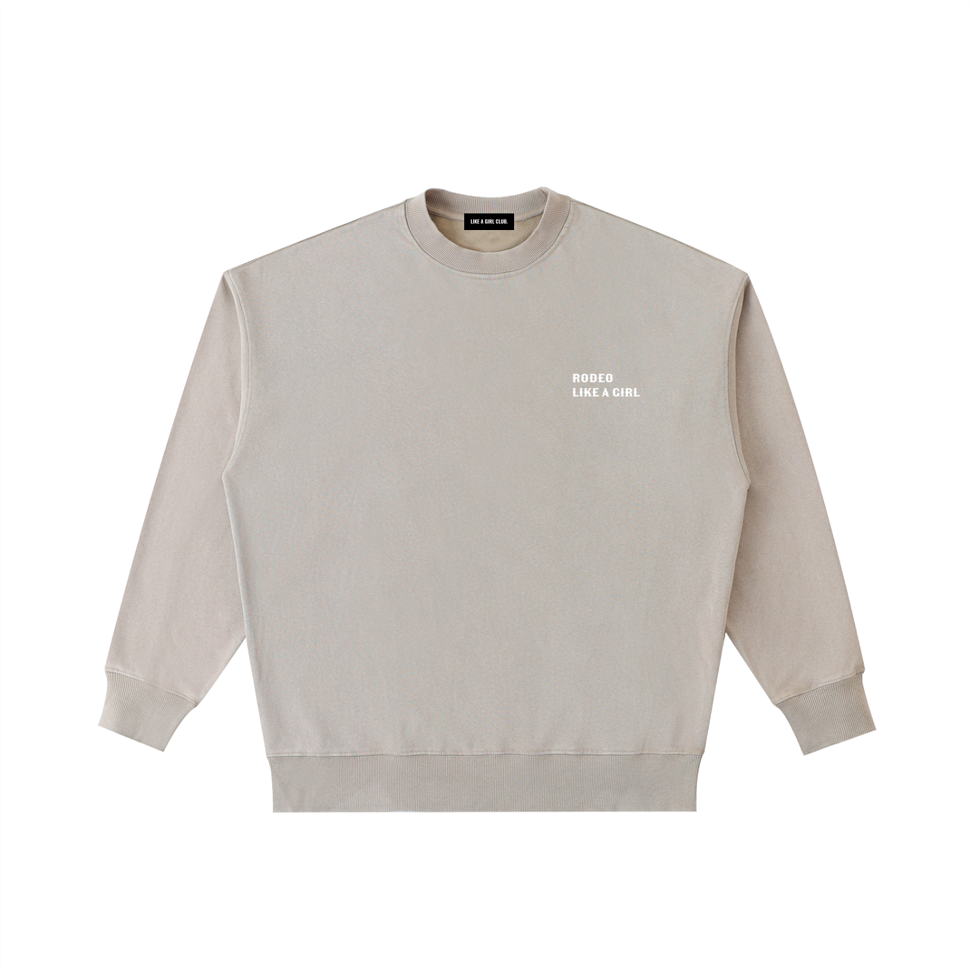 Oversized cream heavyweight crewneck sweatshirt with vintage white Rodeo Show Wild West graphic on back.