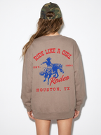 RIDE LIKE A GIRL HORSE RODEO SWEATSHIRT COFFEE BACK 