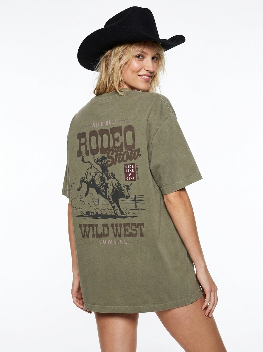 Rodeo Like A Girl Like A Girl Club Army Green Tshirt