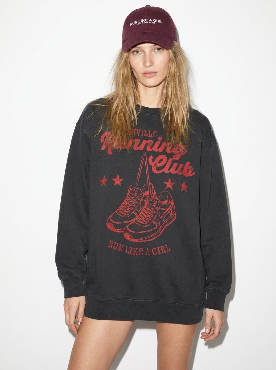 Run Like A Girl Black Oversized Sweatshirt Like A Girl Club