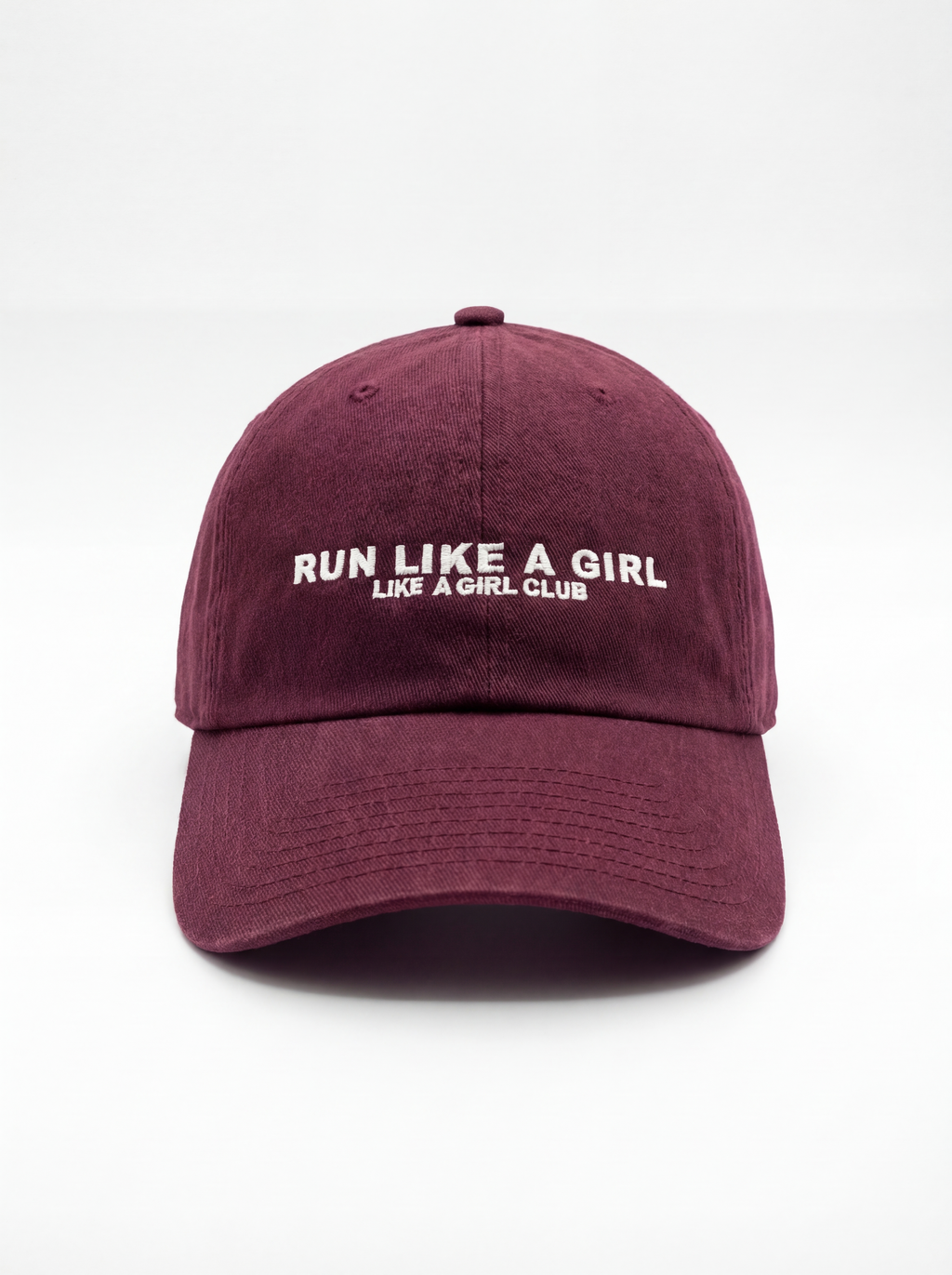 Run Like A Girl Classic Dad Hat in solid garment-washed burgundy — women's running hat by Like A Girl Club