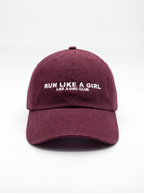 Run Like A Girl Classic Dad Hat in solid garment-washed burgundy — women's running hat by Like A Girl Club