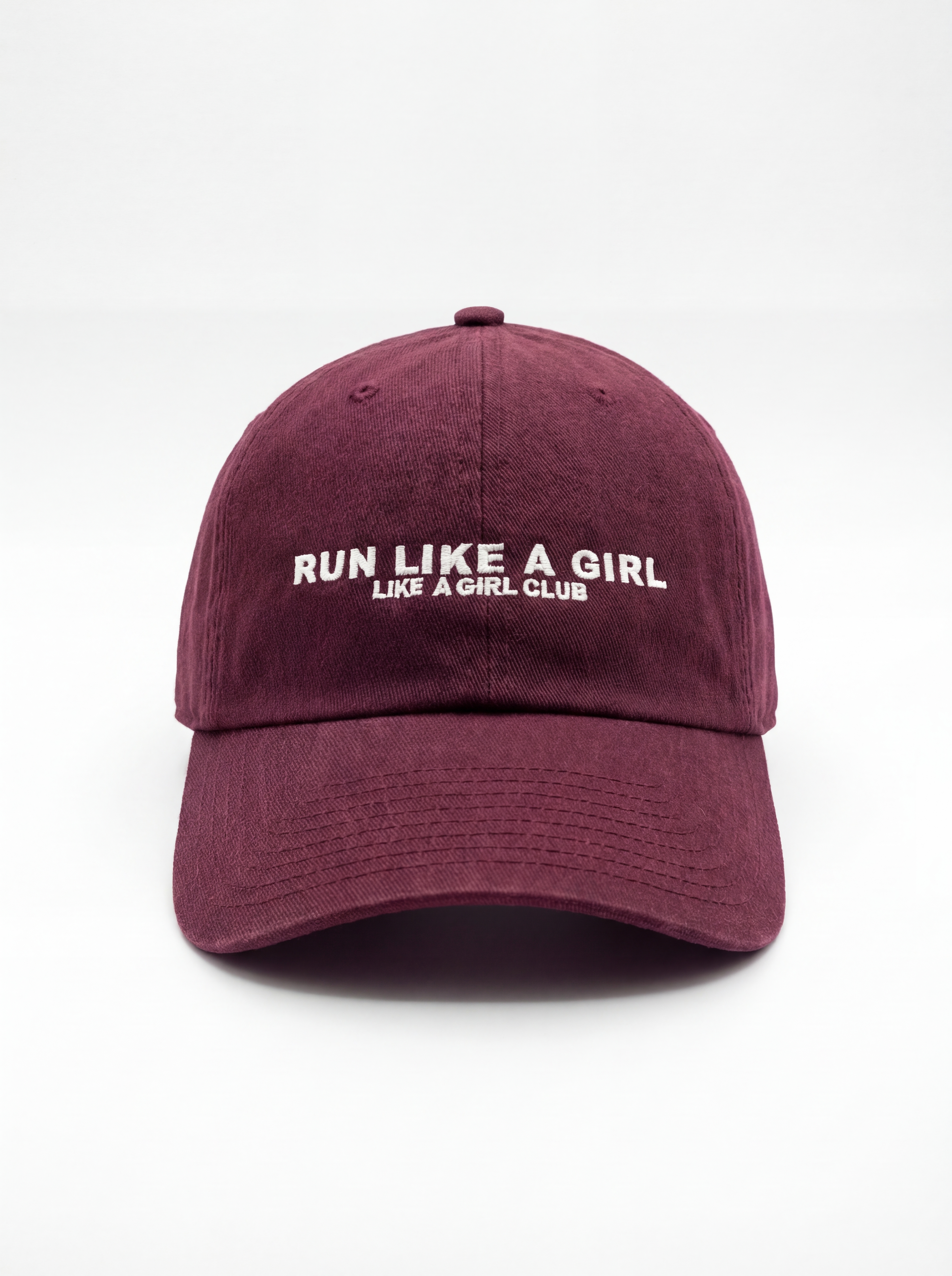 Run Like A Girl Classic Dad Hat in solid garment-washed burgundy — women's running hat by Like A Girl Club