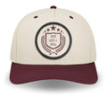 Run Like A Girl Front Runner Heritage Crest Hat in burgundy and cream — women's running hat by Like A Girl Club