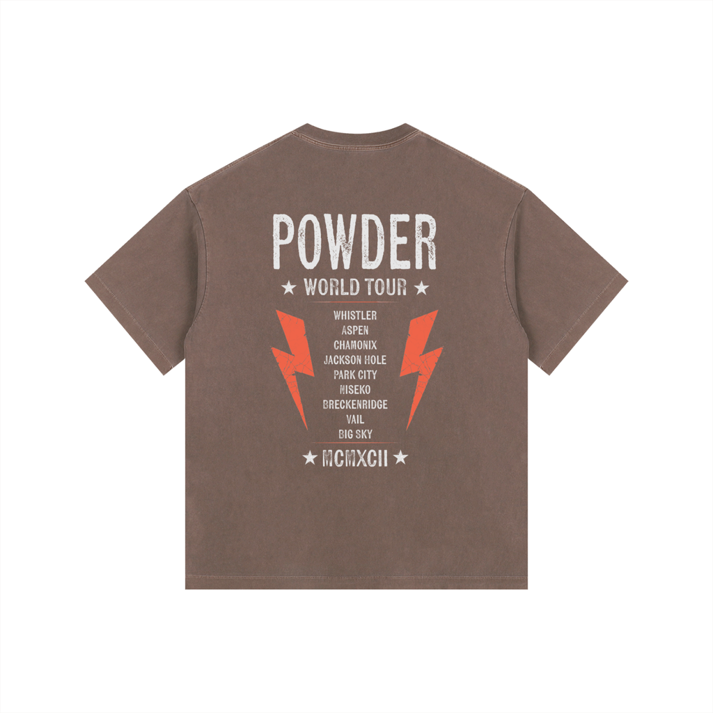 SKIING TSHIRT LIPS WITH SKIS IN ITS MOUTH POWDER WORLD TOUR COFFEE
