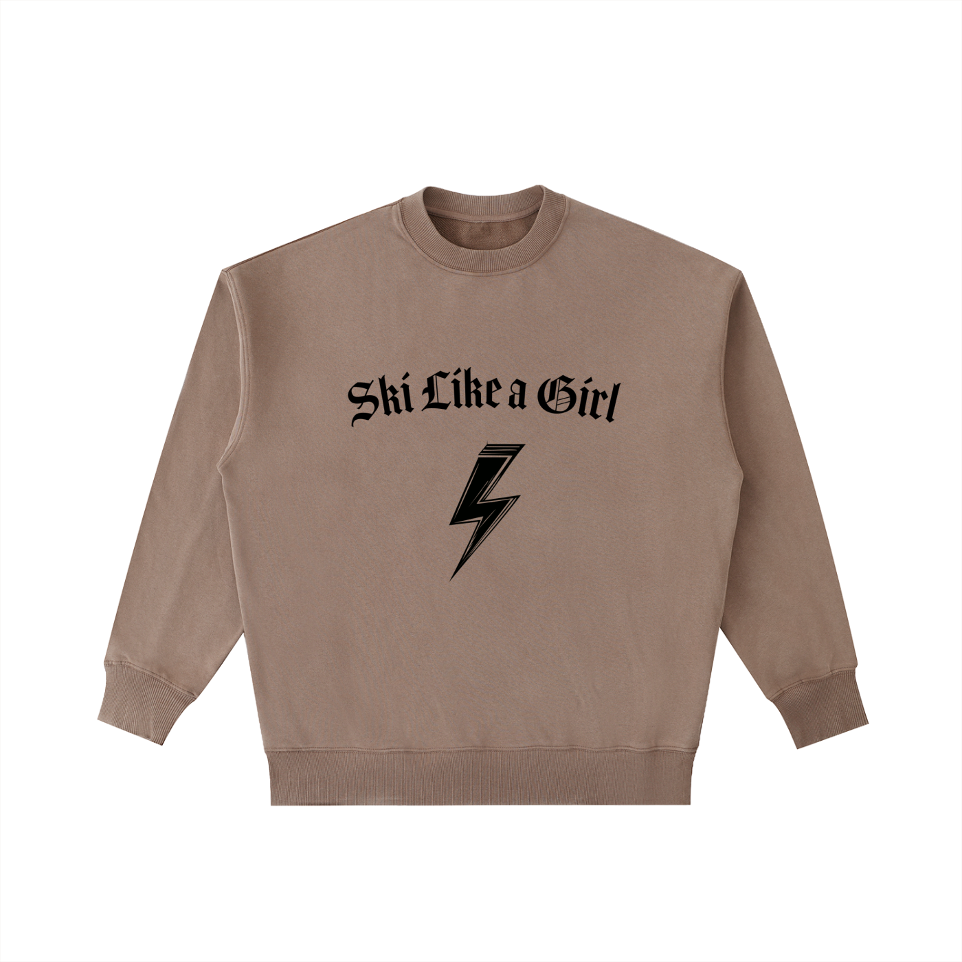 SKI LIKE A GIRL BROWN WITH SWEATSHIRT WITH LIGHTENING BOLT