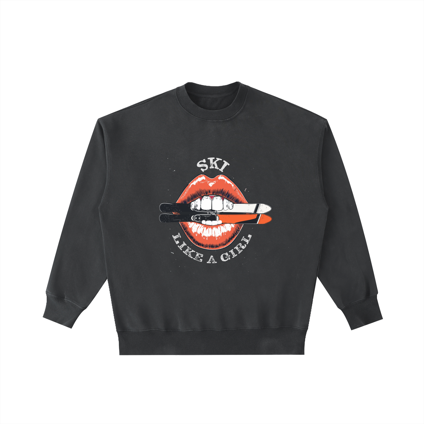 SKI LIKE A GIRL LIPS SWEATSHIRT BLACK