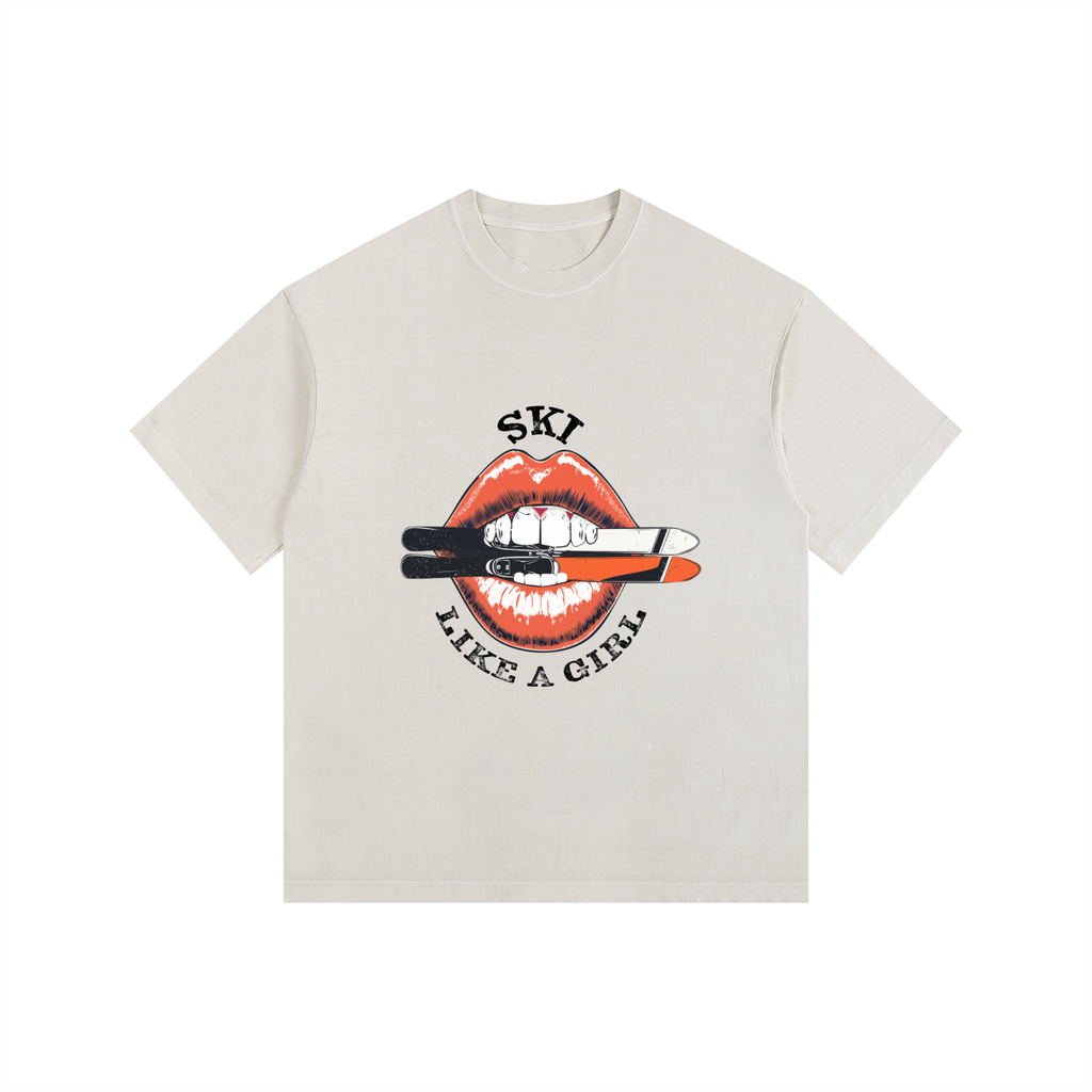 SKI LIKE A GIRL OVERSIZED TSHIRT FRONT WHITE