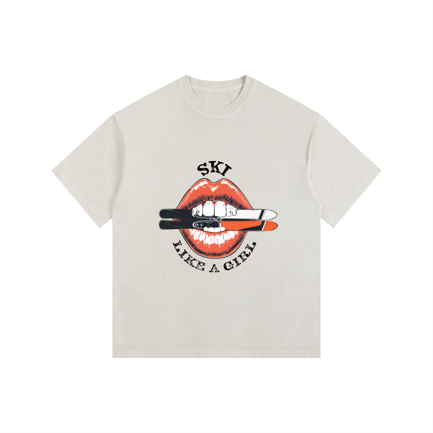 SKI LIKE A GIRL OVERSIZED TSHIRT FRONT WHITE