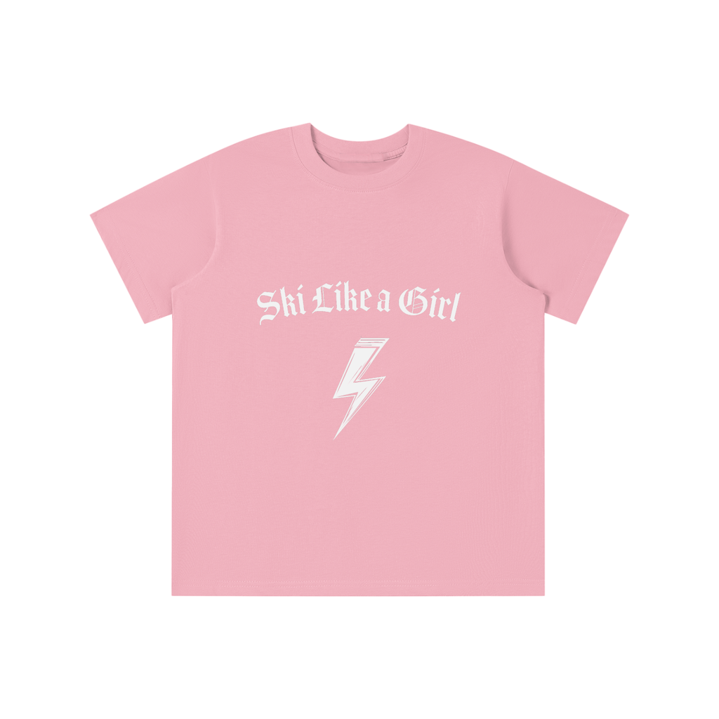 SKI LIKE A GIRL PINK KIDS TSHIRT FRONT
