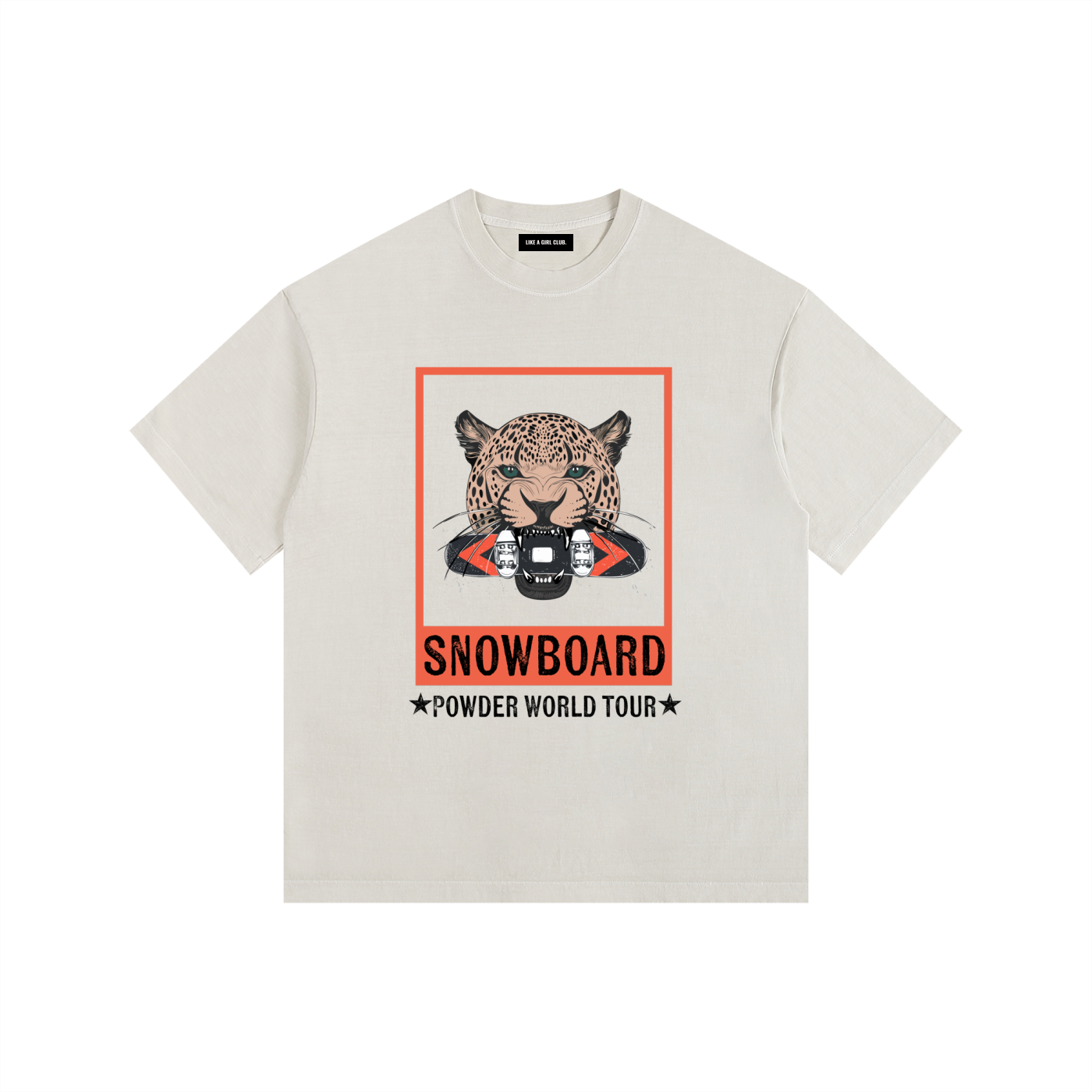 SNOWBOARDING TSHIRT JAGUAR POWDER WORLD TOUR FRONT CREAM