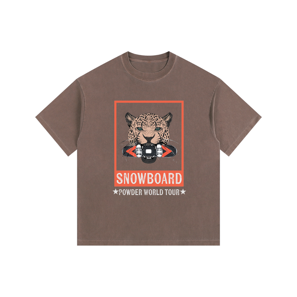 SNOWBOARD JAGUAR POWDER WORLD TOUR TSHIRT FRONT BROWN