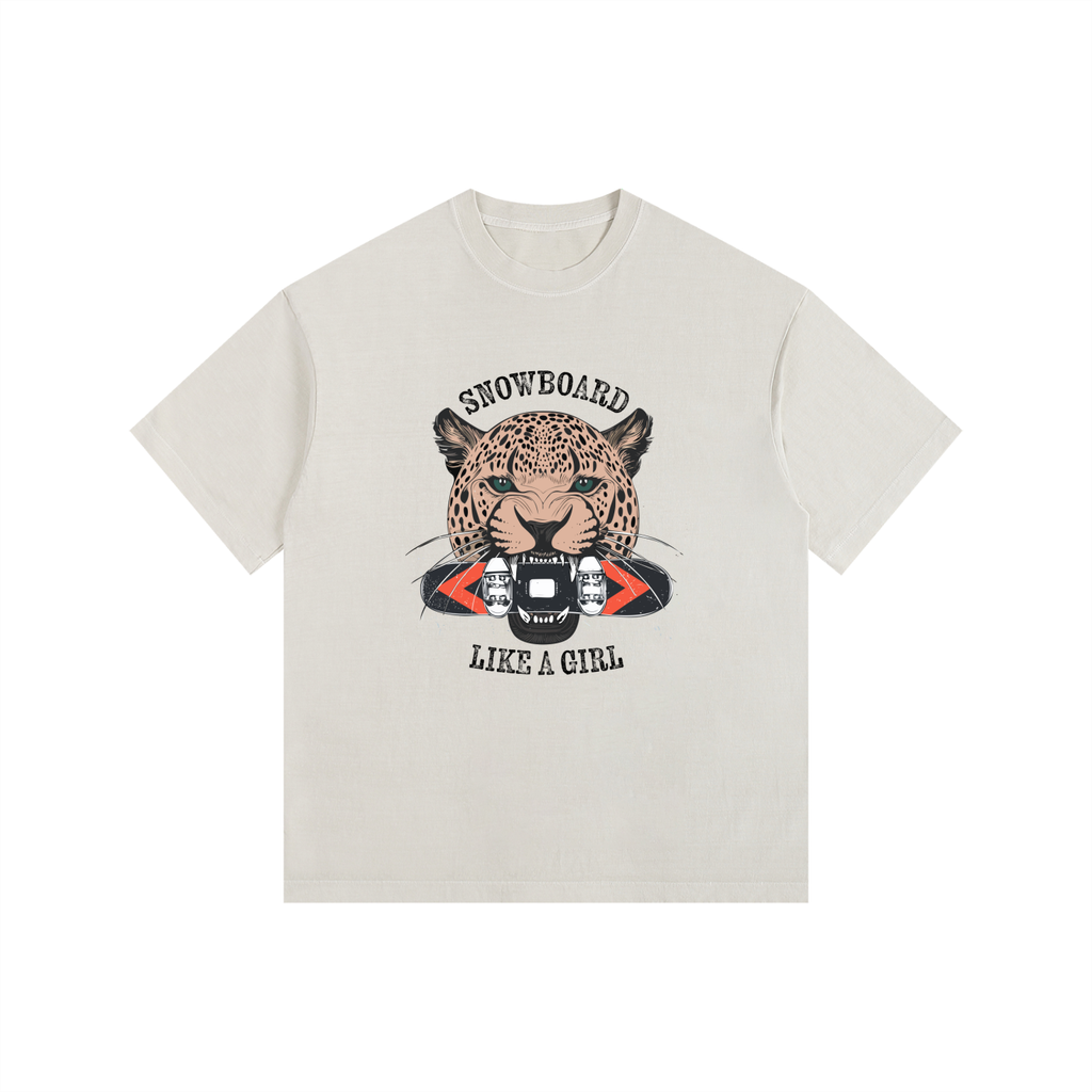 SNOWBOARD LIKE A GIRL CREAM TSHIRT WITH JAGUAR FRONT
