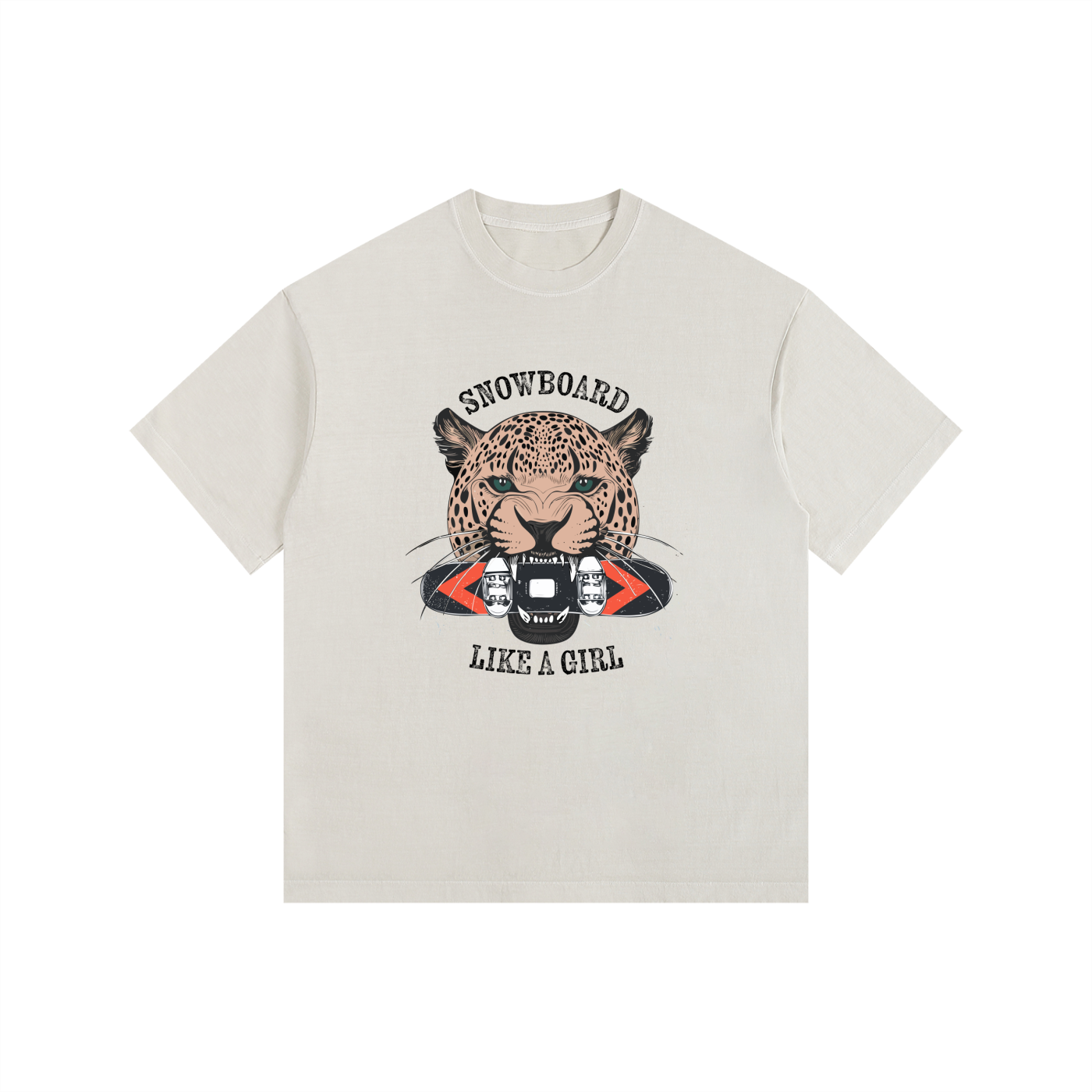 SNOWBOARD LIKE A GIRL CREAM TSHIRT WITH JAGUAR FRONT