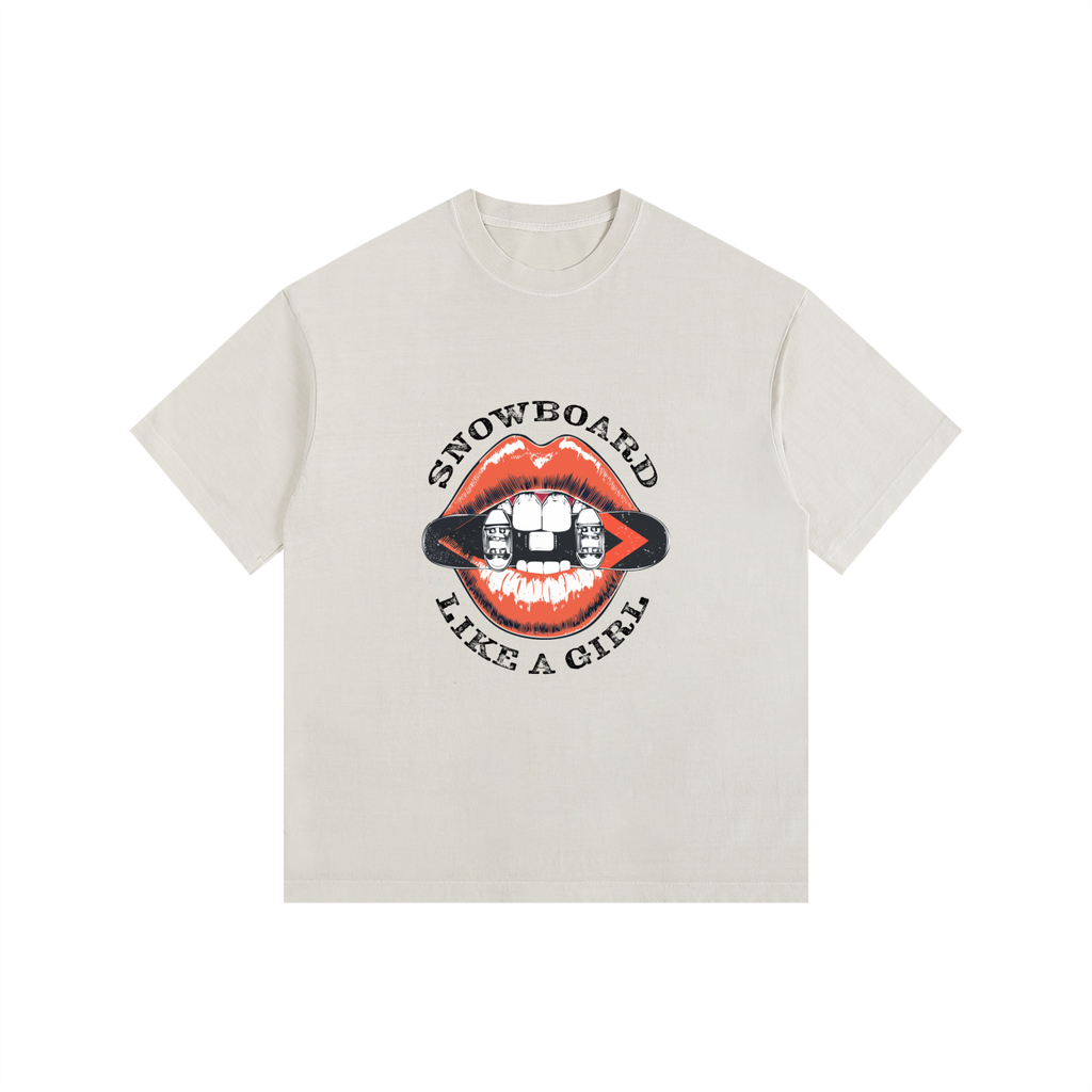 SNOWBOARD LIKE A GIRL LIPS TSHIRT CREAM FRONT