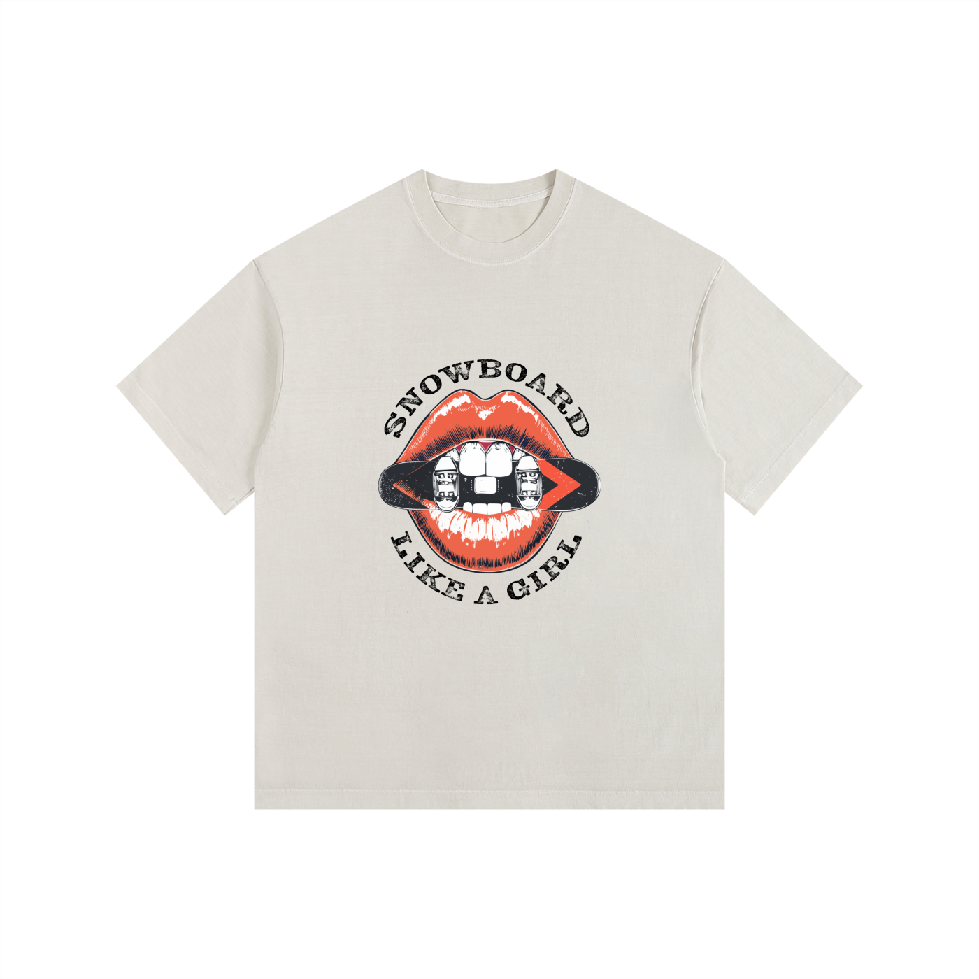 SNOWBOARD LIKE A GIRL LIPS TSHIRT CREAM FRONT
