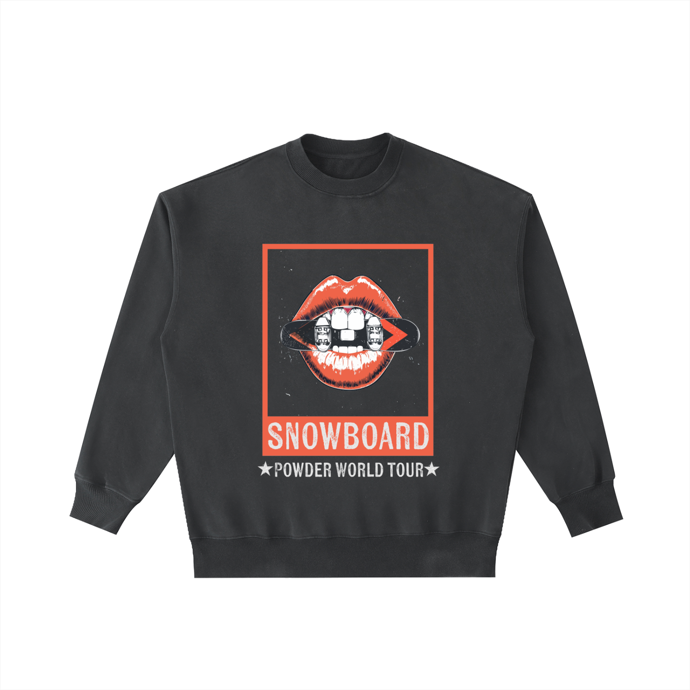 SNOWBOARD POWDER WORLD TOUR SWEATSHIRT FRONT WITH LIPS BLACK