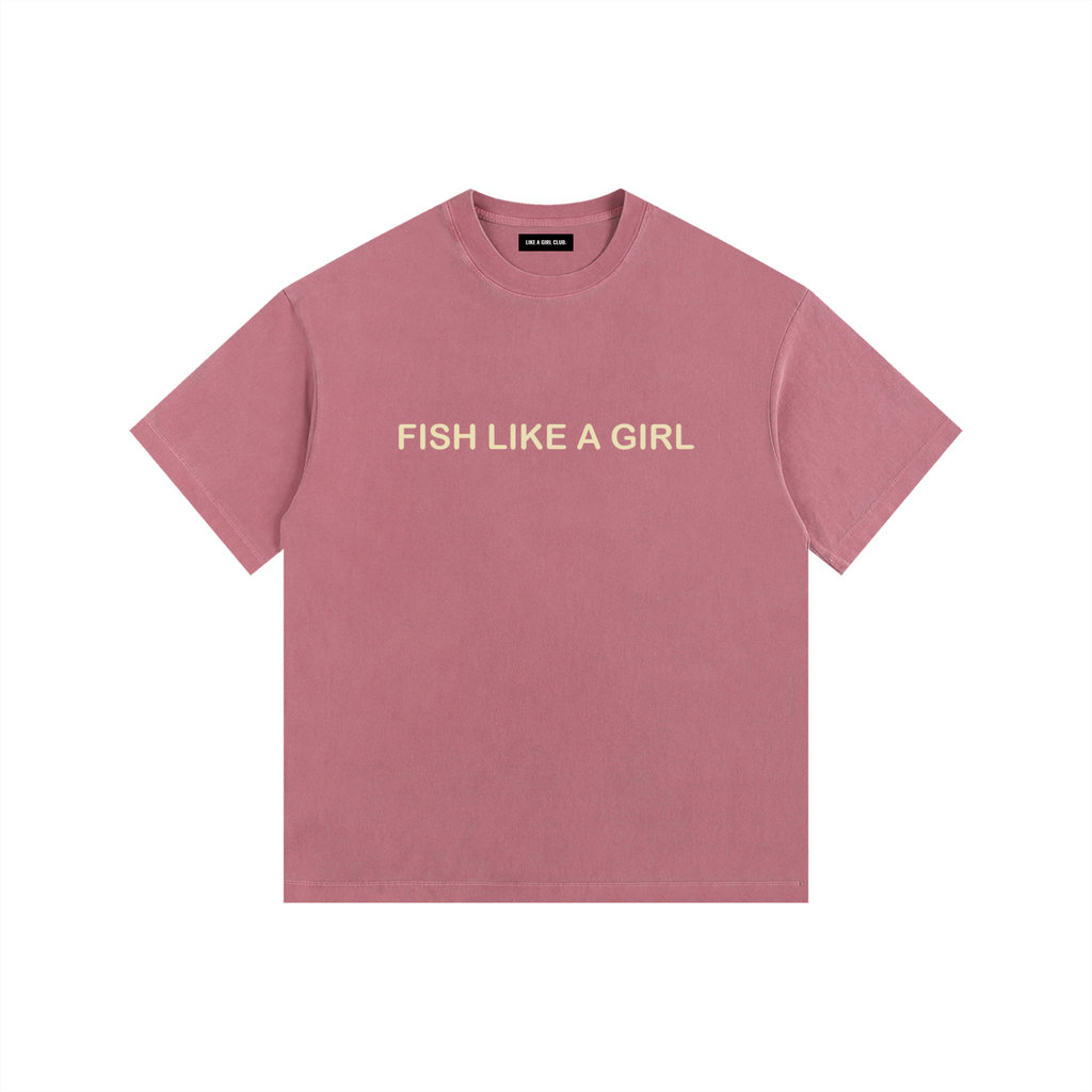 Vintage Fish Like a Girl Washed Oversized Cotton T-Shirt Raspberry