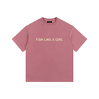Vintage Fish Like a Girl Washed Oversized Cotton T-Shirt Raspberry