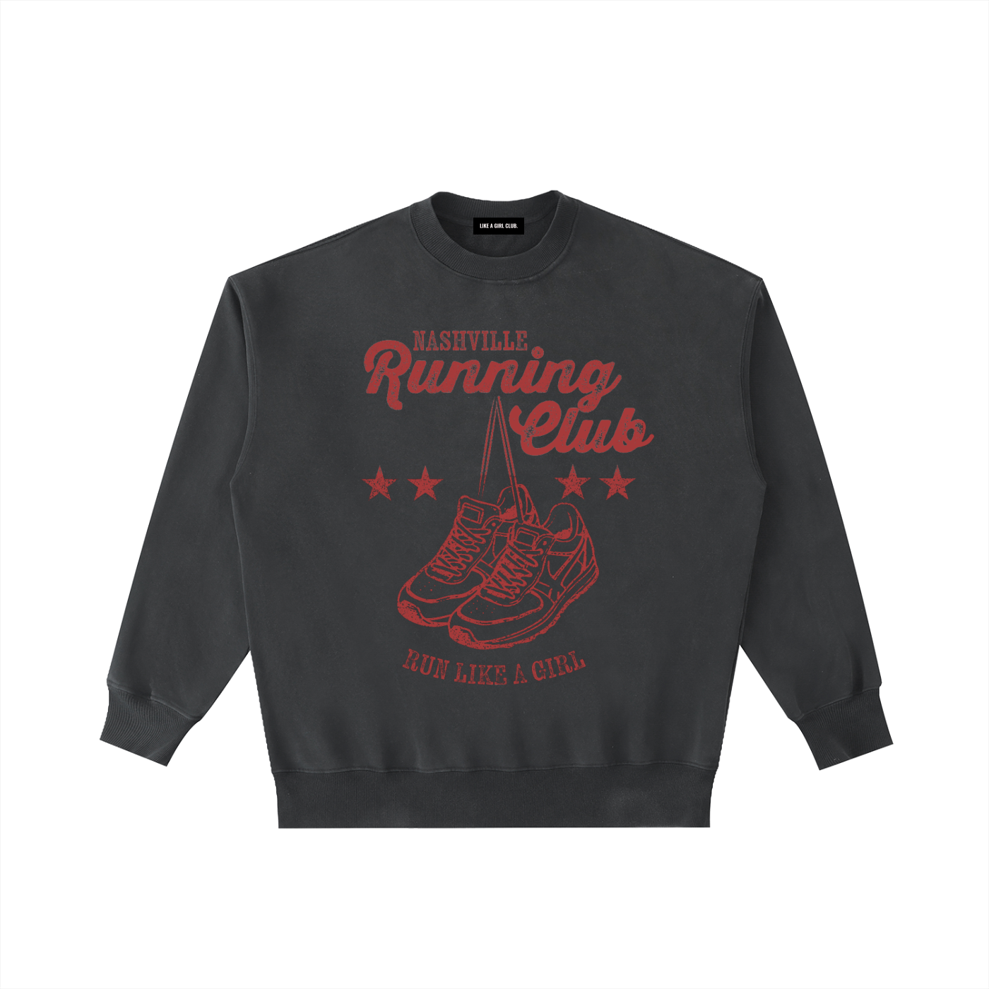 Vintage Running Club Washed Heavyweight Crewneck Sweatshirt Black