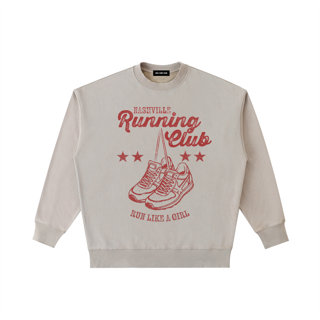 Vintage Running Club Washed Heavyweight Crewneck Sweatshirt Off White