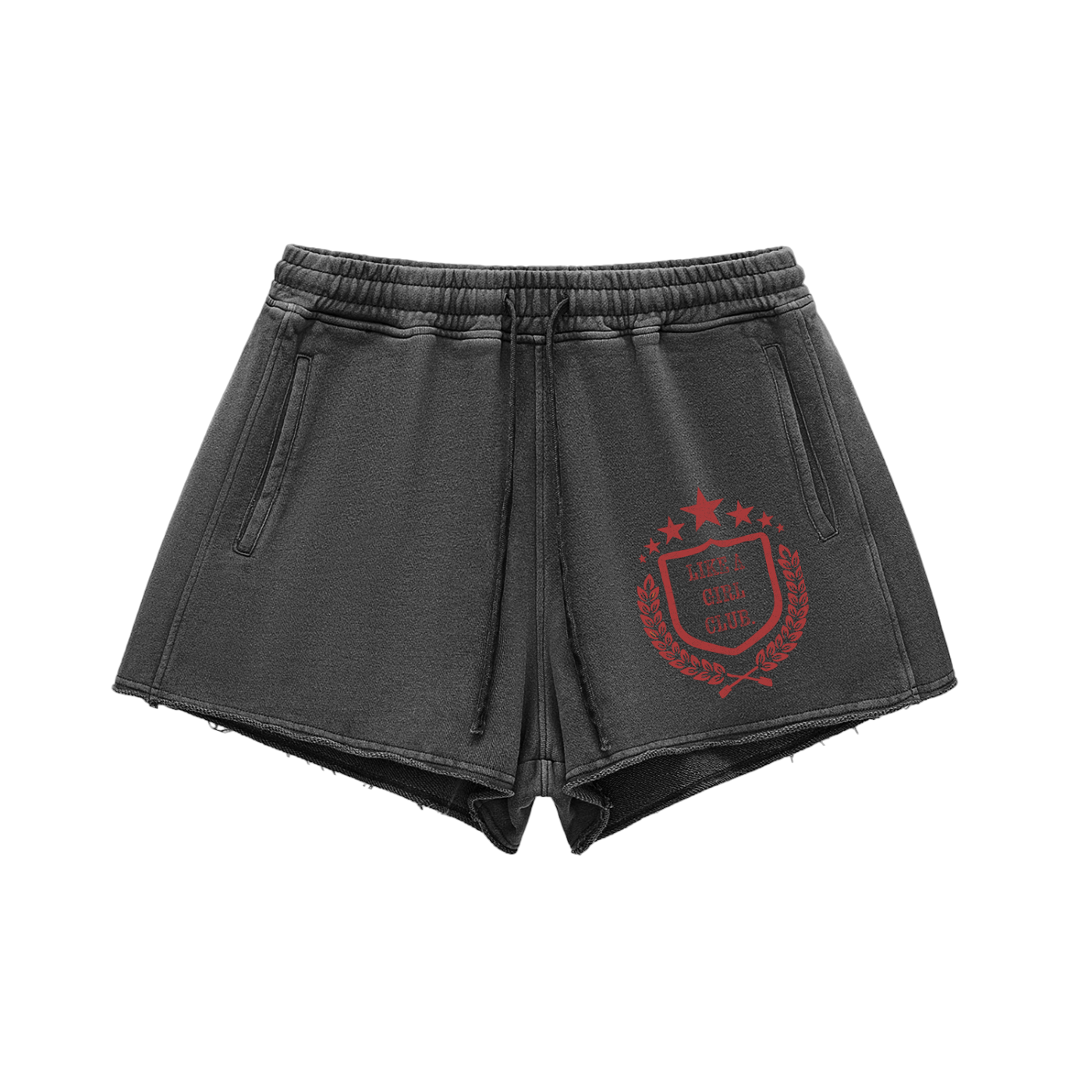 Like A Girl Club Branded Raw Edge Drawstring Shorts