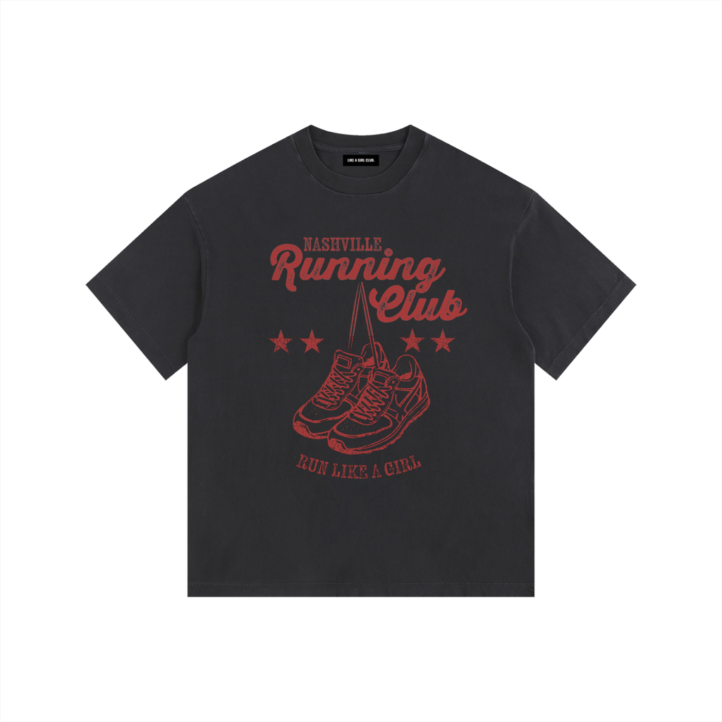 Running Club Vintage Washed Oversized Cotton T-Shirt Black