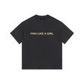 Vintage Fish Like a Girl Washed Oversized Cotton T-Shirt Black