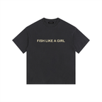 Vintage Fish Like a Girl Washed Oversized Cotton T-Shirt Black