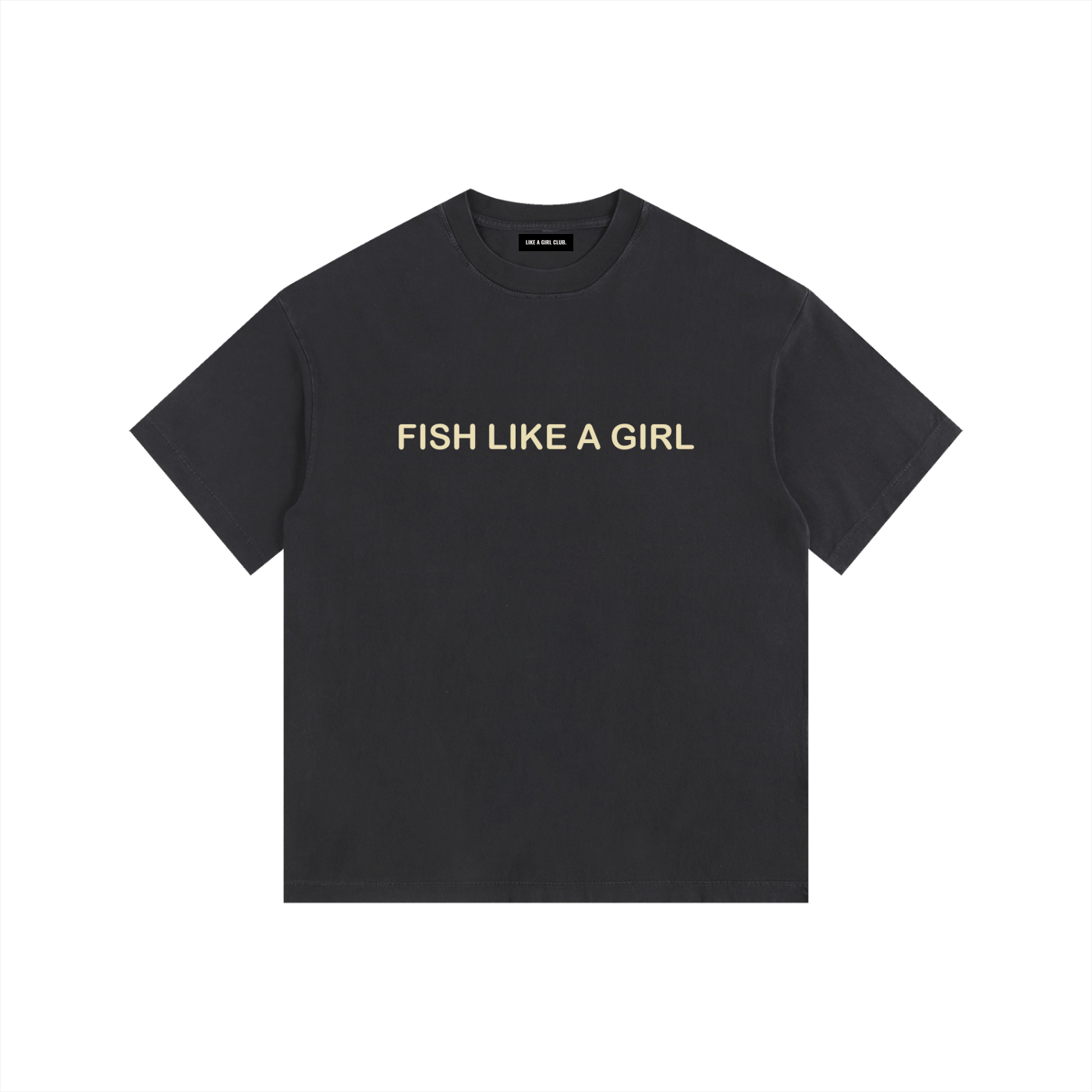 Vintage Fish Like a Girl Washed Oversized Cotton T-Shirt Black