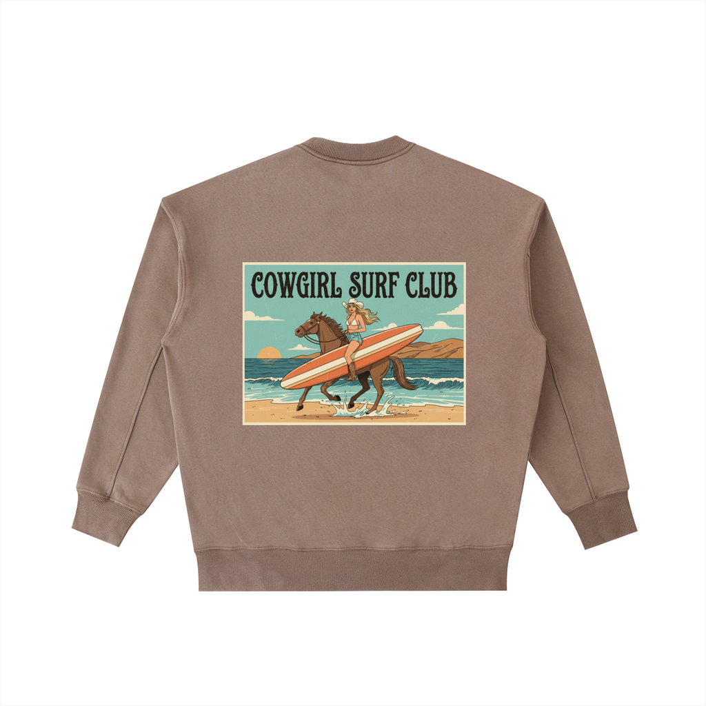 Cowgirl Surf Club Vintage Washed Heavyweight Crewneck Sweatshirt Coffee