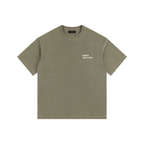 Front view of a boxy, army green heavyweight t-shirt from LIKE A GIRL CLUB with a thick streetwear collar.