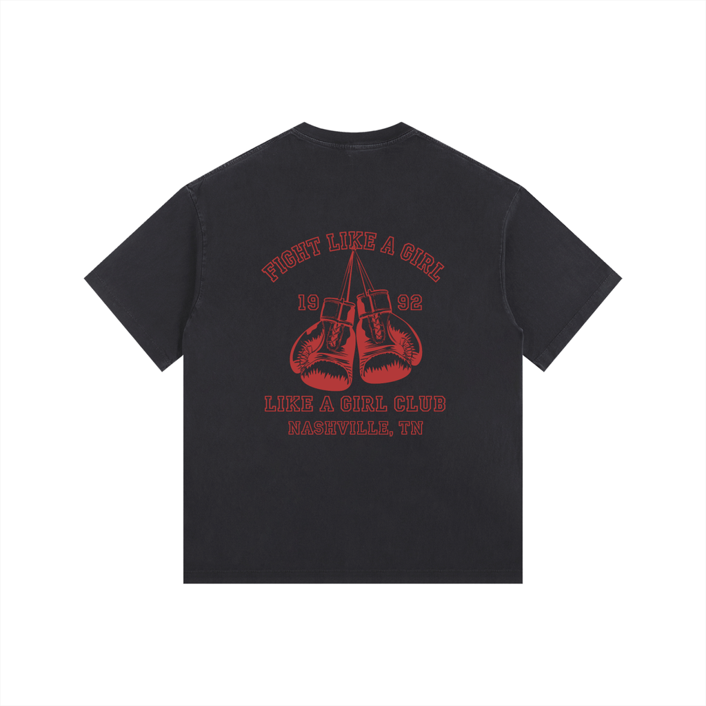 Vintage Fight Like a Girl Washed Oversized Cotton T-Shirt Black