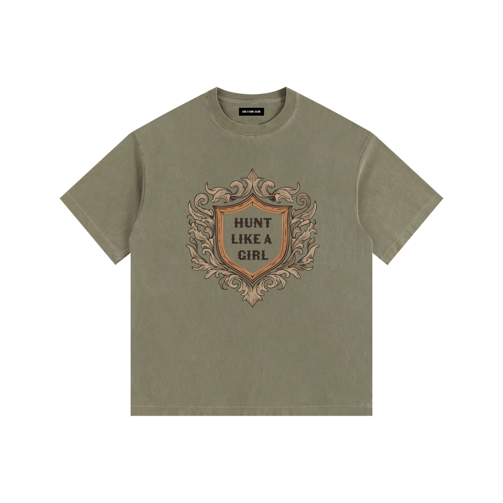 Hunt Like A Girl Crest Tee  Vintage Washed Oversized | Army Green