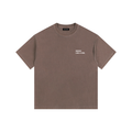 Front view of a boxy, coffee brown heavyweight t-shirt from LIKE A GIRL CLUB with a thick crew neck collar.