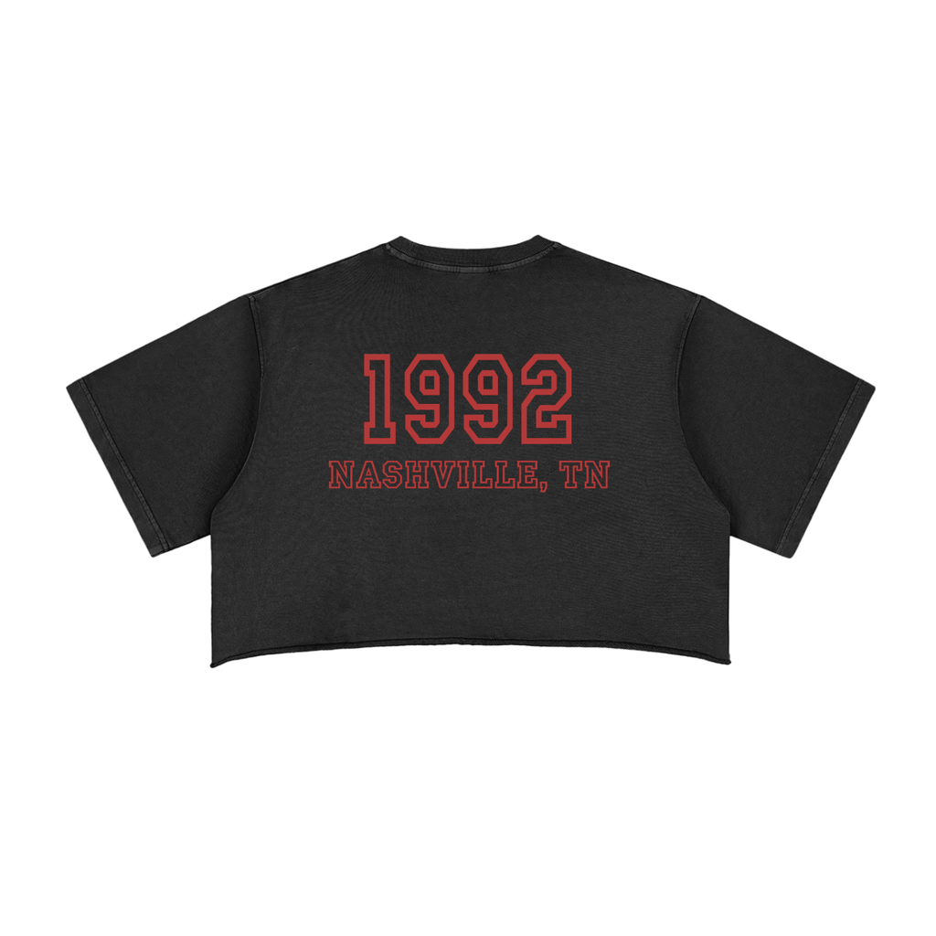 Fight Like A Girl Stone Washed Raw Edge Crop Top