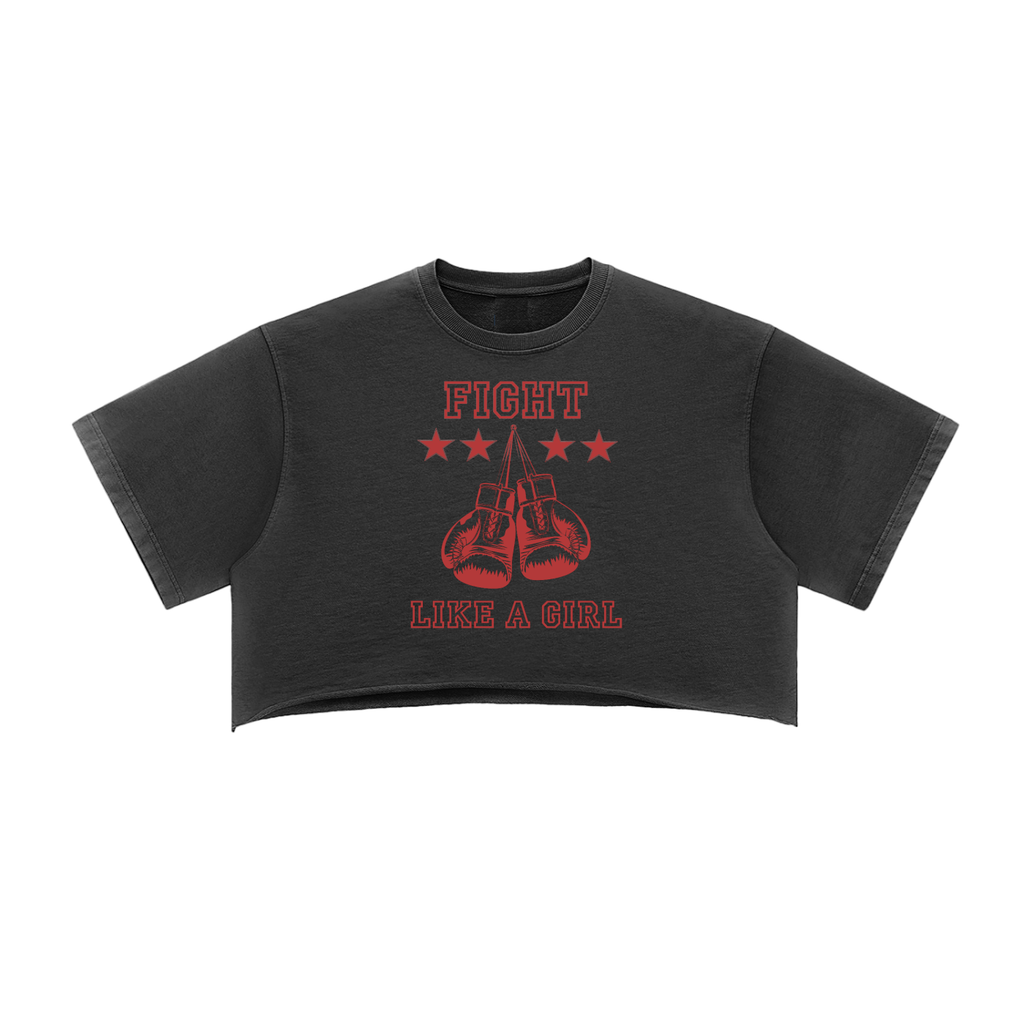Fight Like A Girl Stone Washed Raw Edge Crop Top