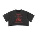 Fight Like A Girl Stone Washed Raw Edge Crop Top