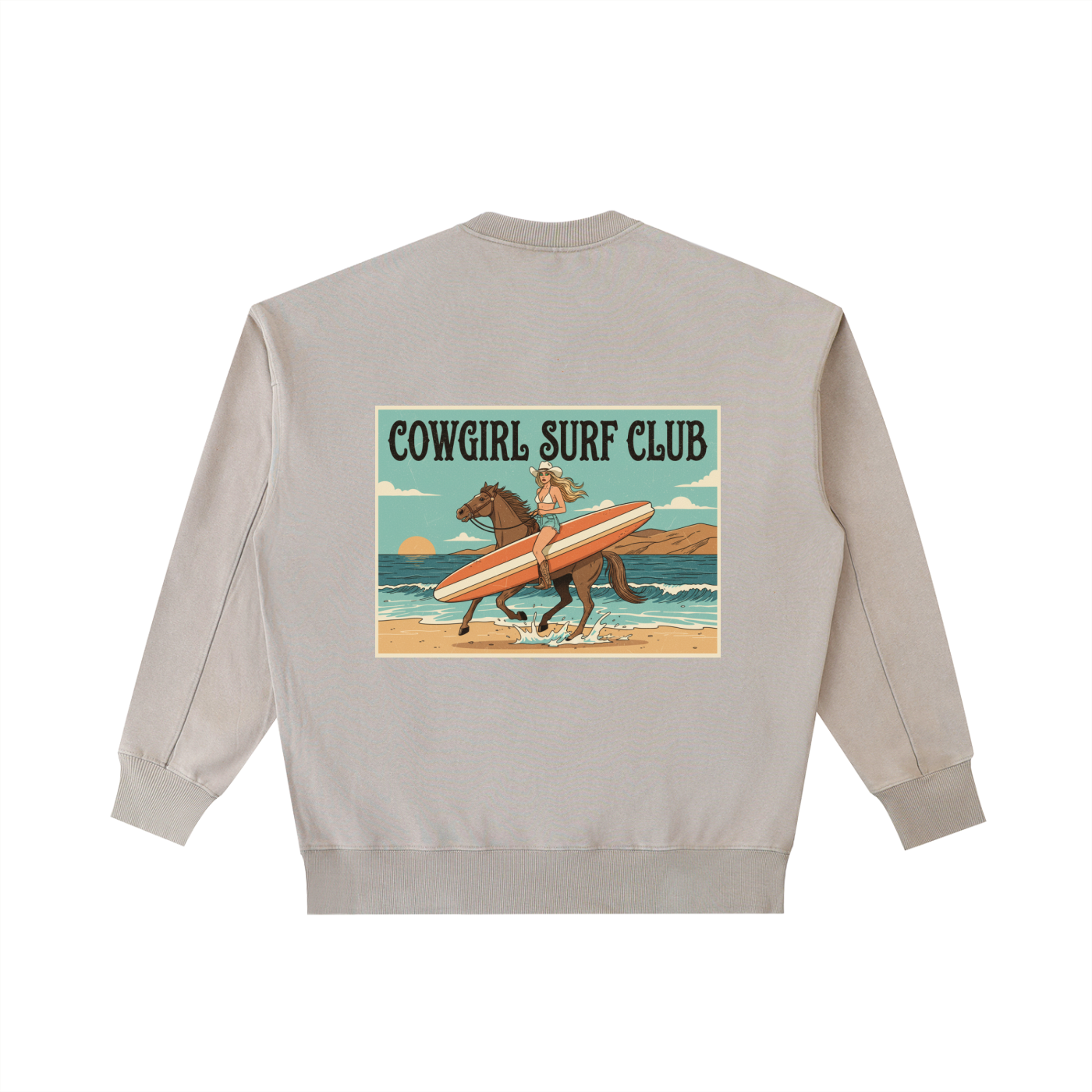 Cowgirl Surf Club Vintage Washed Heavyweight Crewneck Sweatshirt Off White