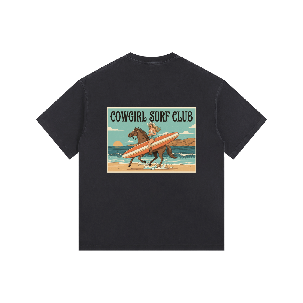 Cowgirl Surf Club Vintage Washed Oversized Cotton T-Shirt Black