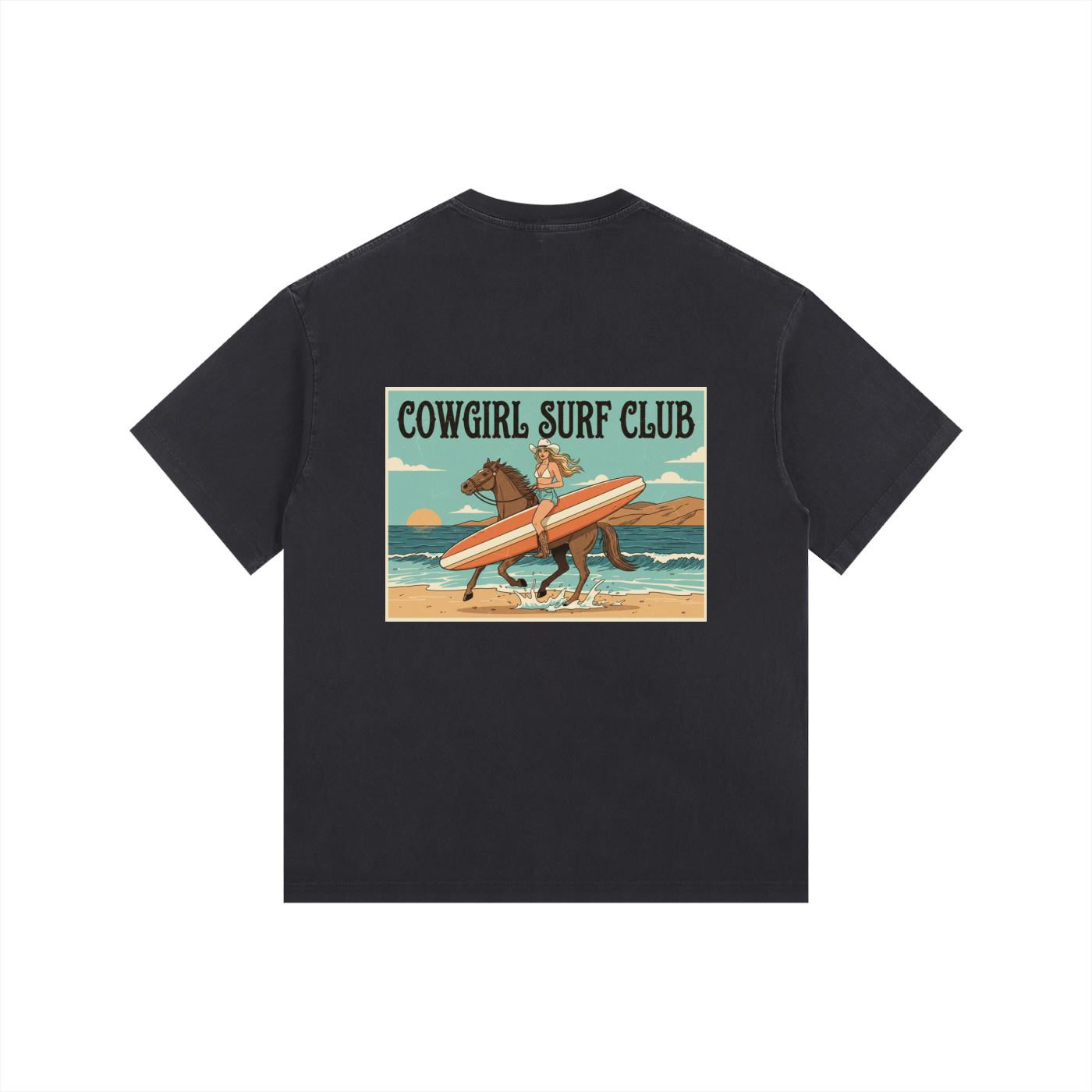 Cowgirl Surf Club Vintage Washed Oversized Cotton T-Shirt Black
