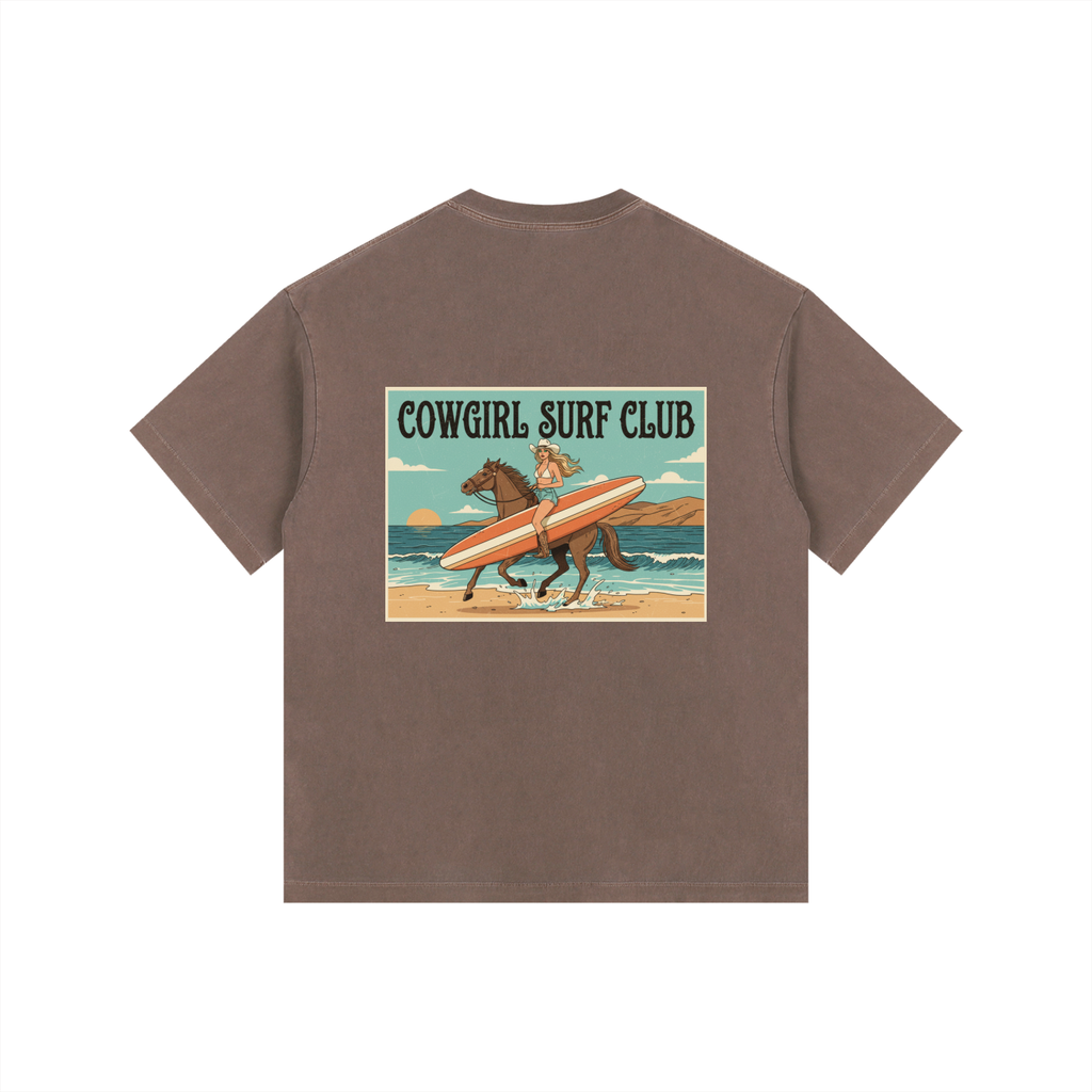 Cowgirl Surf Club Vintage Washed Oversized Cotton T-Shirt Coffee