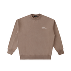 Front view of a boxy, coffee brown heavyweight sweatshirt from LIKE A GIRL CLUB with a premium vintage wash.